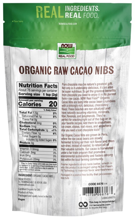 Now Foods Organic Raw Cacao Nibs 8 oz Bag