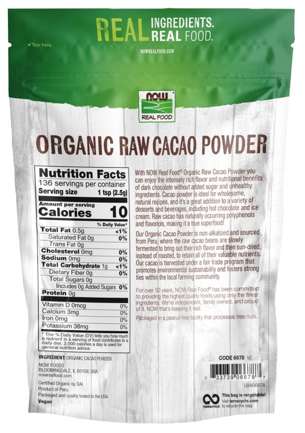 Now Foods Cacao Powder, Raw, Organic 12 oz Powder