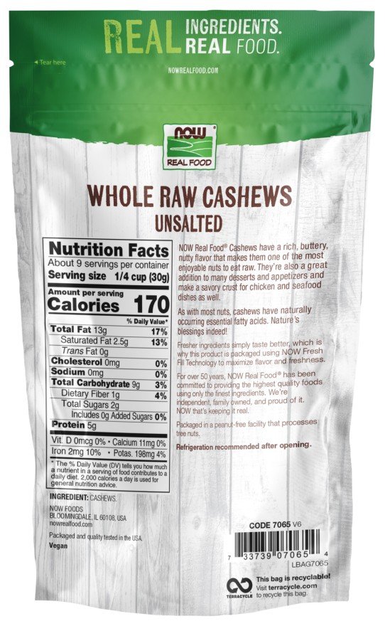 Now Foods Whole Raw Cashews 10 oz Bag