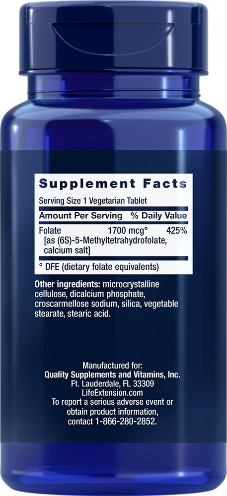 Life Extension Optimized Folate-L-Methylfolate-1700 mcg DFE-100 Vegetarian Tablets 100 Vegetarian Tablet