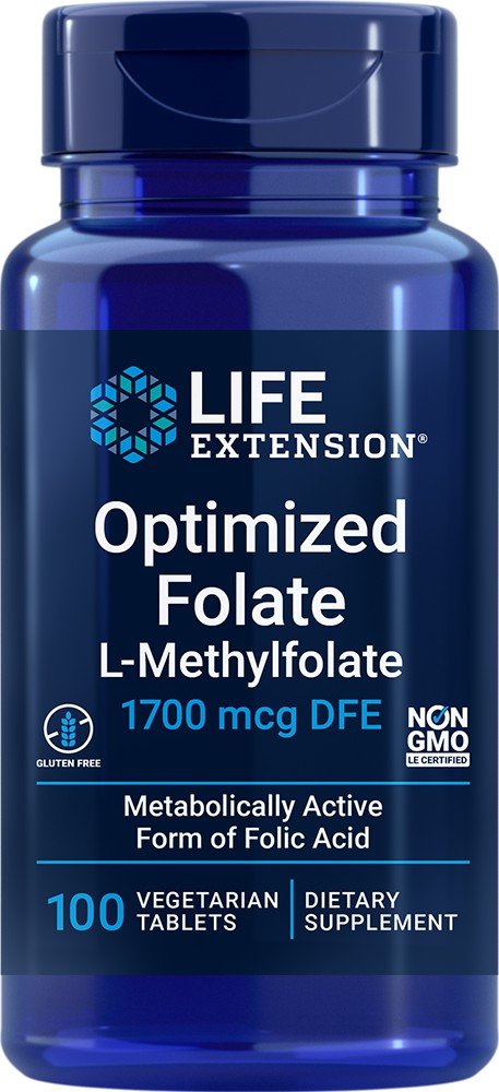 Life Extension Optimized Folate-L-Methylfolate-1700 mcg DFE-100 Vegetarian Tablets 100 Vegetarian Tablet