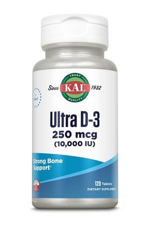 Ultra D-3 | Kal | 250 mcg Vitamin D-3 | 10000 ICU Vitamin D-3 | Stron Bone Support | 1-Daily | Dietary Supplement | 120 Tablets | VitaminLife