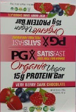 Natural Factors PGX Satisfast Vegan Protein Bars- Very Berry Dark Chocolate-Box 12 Bars 1 Box