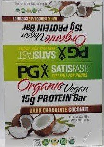 Natural Factors PGX Satisfast Vegan Protein Bars- Dark Chocolate Coconut-Box 12 Bars 1 Box