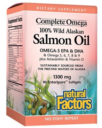 Natural Factors Wild Alaskan Salmon Oil 1300mg Enteric Coated 120 Softgel