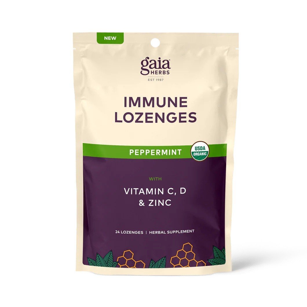 Gaia Herbs Immune Lozenges Peppermint with Vitamin C, D &amp; Zinc 24 Bag