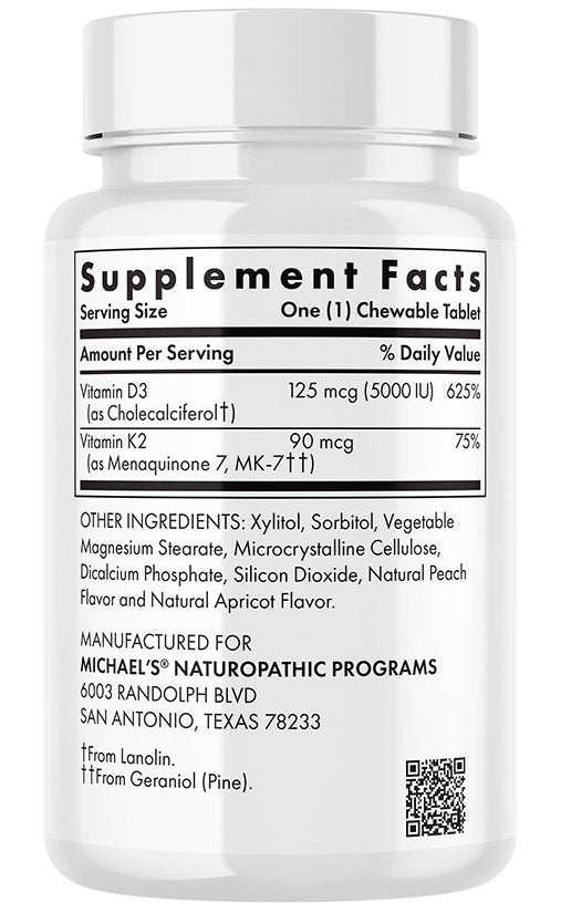 Michael&#39;s Naturopathic Vitamin D3 5000 IU with K2 90 Chewable Tablet