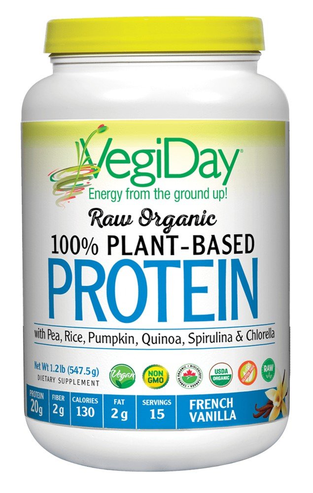 Natural Factors VegiDay Raw Organic 100% Plant-Based Protein - French Vanilla 19.22 oz Powder
