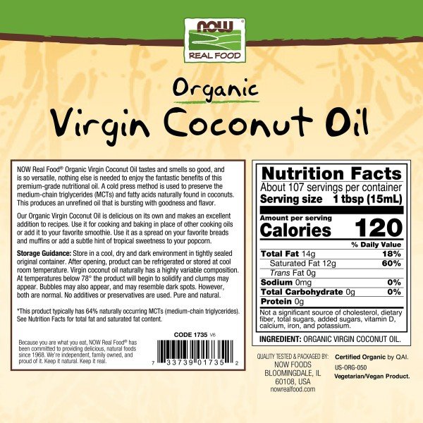 Now Foods Virgin Coconut Oil Organic 54 oz Oil