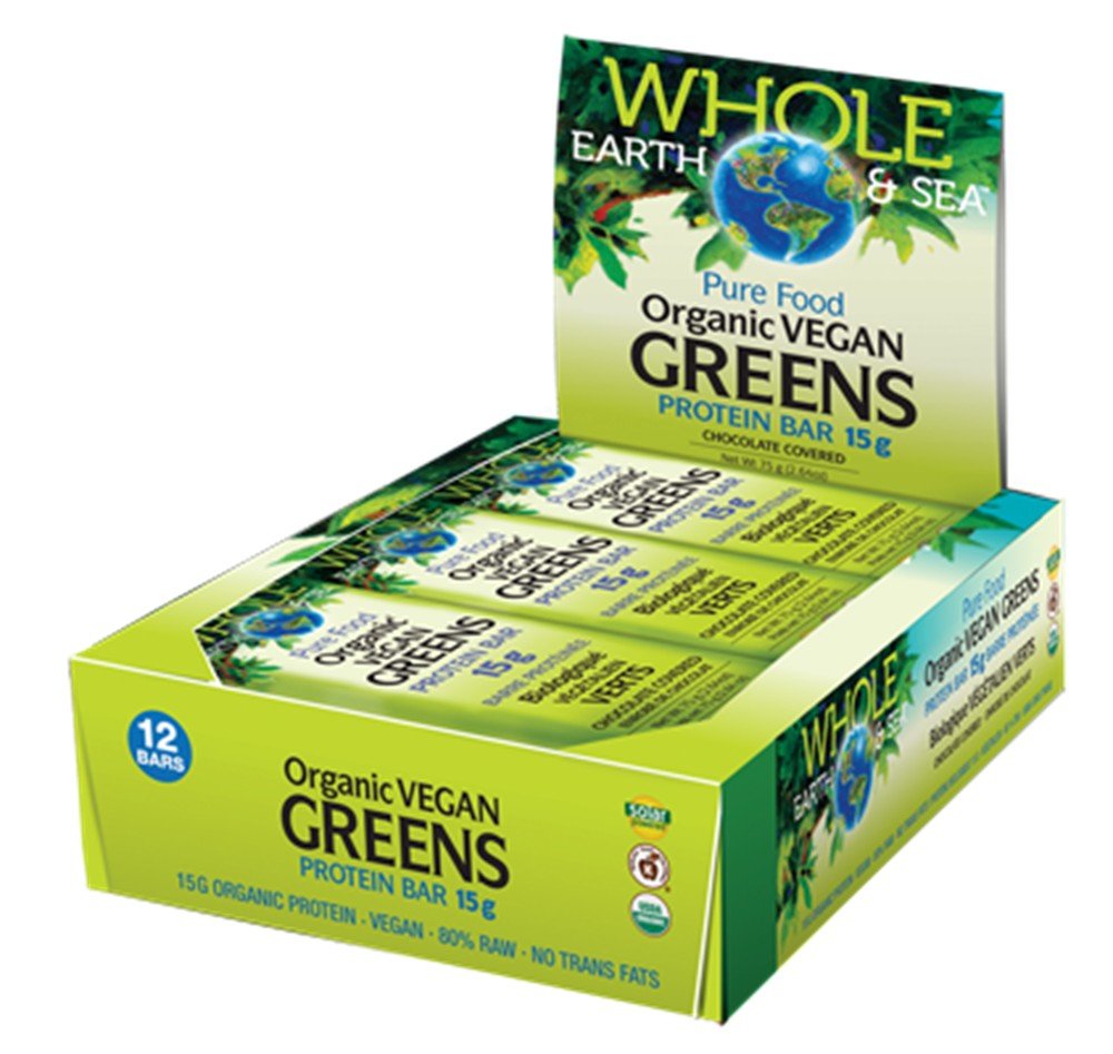 Natural Factors Whole Earth & Sea Organic Vegan Greens Protein Bars 12 bars (1 .75g) Box