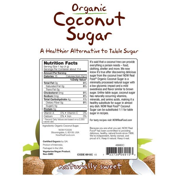 Now Foods Organic Coconut Sugar 16 oz Bag