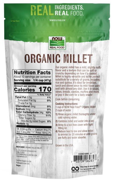 Now Foods Organic Hulled Millet 16 oz Bag