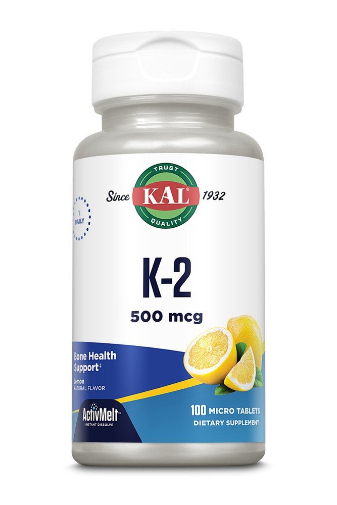 K-2 | Kal | 500 mcg Vitamin K-2 | Bone Health Support | ActivMelt | Lemon Flavor | Dietary Supplement | 100 Micro Tablets | VitaminLife