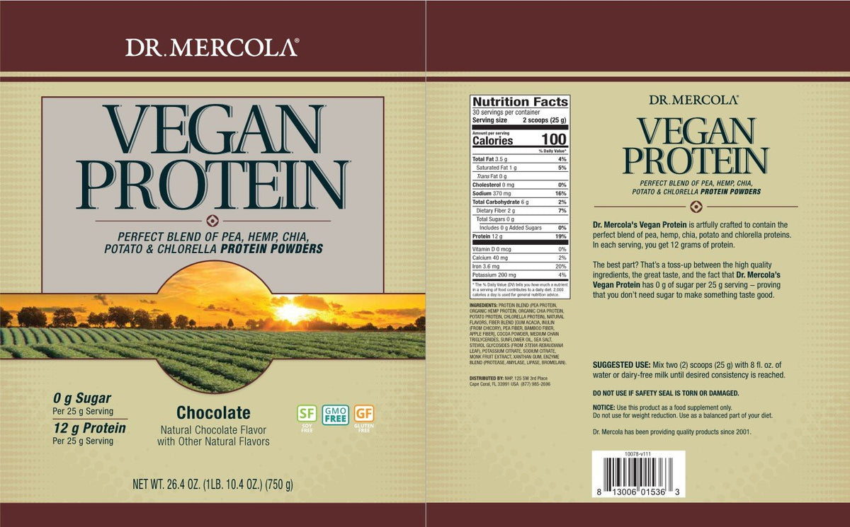 Dr. Mercola Vegan Protein Chocolate 1.5 lbs Powder