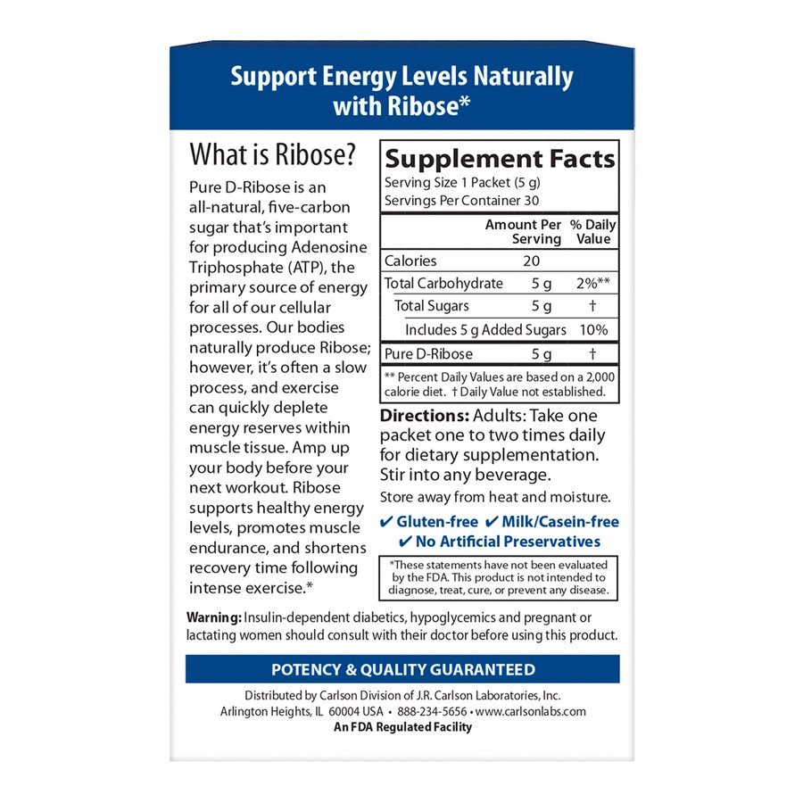 Carlson Laboratories Ribose 30 packets Box