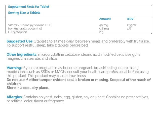 Source Naturals, Inc. L-Tryptophan with Vitamin B-6 1000 mg 90 Tablet