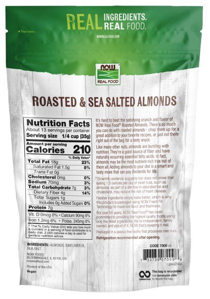 Now Foods Almonds Roasted Salted 1 lbs Bag