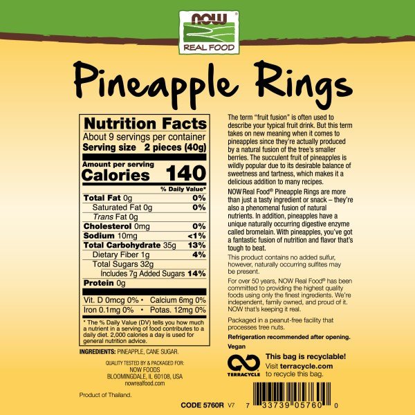 Now Foods Pineapple Rings 12 oz Bag