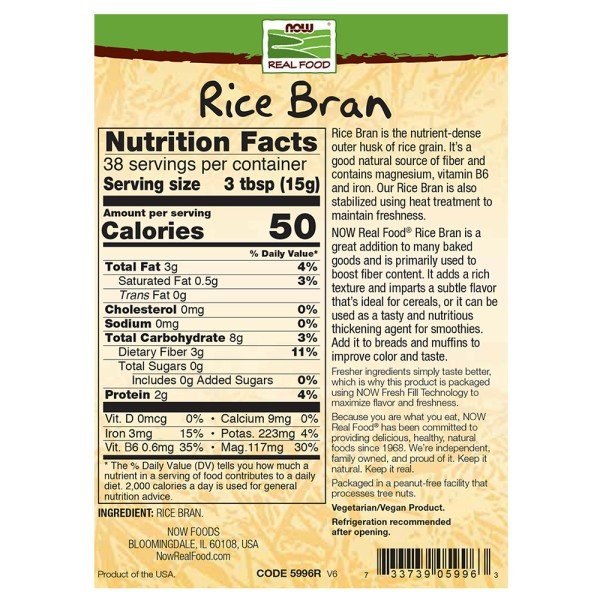 Now Foods Rice Bran 20 oz Bag