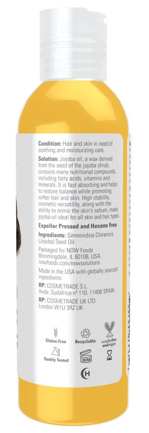 Now Foods Solutions Jojoba Oil 100% Pure 4 oz Liquid