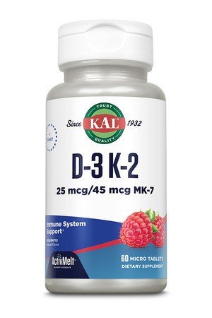 D-3 K-2 | Kal | Immune System Support | Activmelt | Vitamin D3 from Cholecalciferol | Vitamin K2 Menaquinone MK-7 Soy | Raspberry Flavor | Dietary Supplement | 60 Tablets | VitaminLife