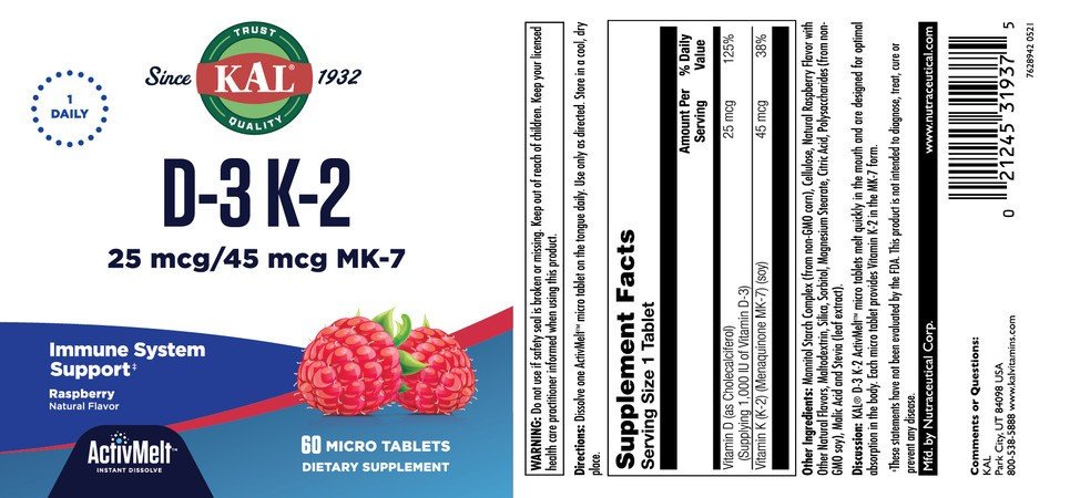 Kal D3 K2 Activemelt Red Rasberry 60 Tablet