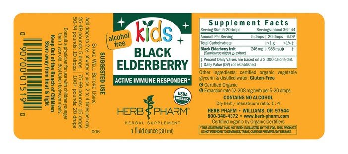 Herb Pharm Kids Black Elderberry Glycerite 1 oz Liquid