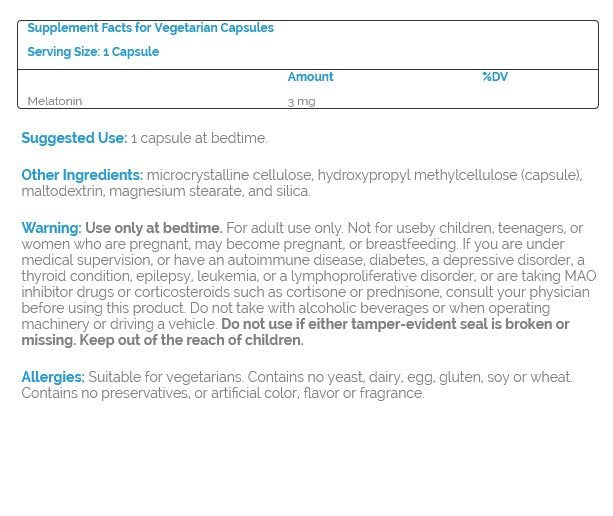 Source Naturals, Inc. Vegan True Melatonin 3 mg 60 VegCap