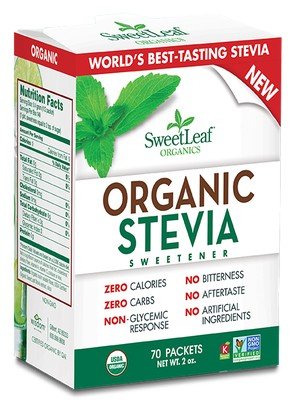 SweetLeaf Organic Stevia Sweetener Powder 70 Packets Box