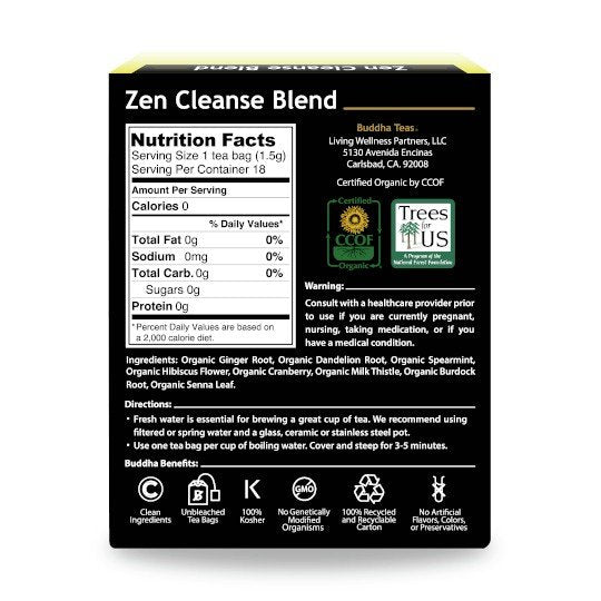 Buddha Teas Zen Cleanse Blend Tea 18 Bags Box