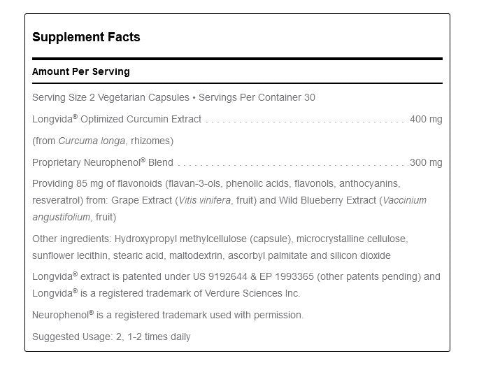 Douglas Laboratories Optimized Curcumin With Neurophenol 60 VegCap