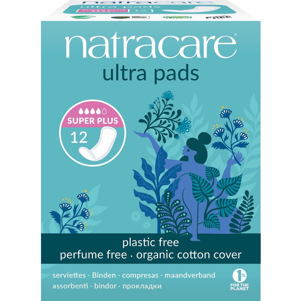 Natracare Ultra Pads,Organic Cotton Cover,Super Plus 12 Pads Box