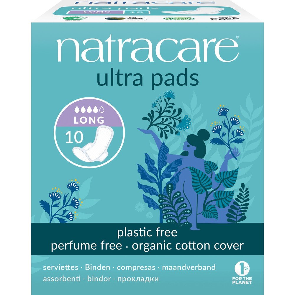 Natracare Ultra Pads,Organic Cotton Cover,Long 10 Pads Box