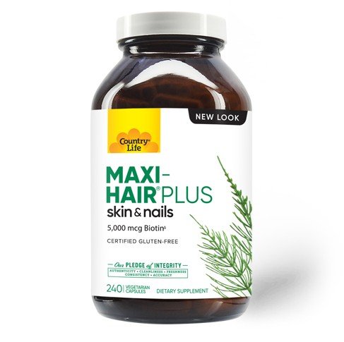 Maxi-Hair Plus | Country Life | Skin | Nails | 5000 micrograms of Biotin | Vegetarian | Dietary Supplement | 240 VegCaps | 240 Capsules | VitaminLife