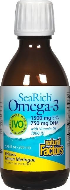 SeaRich Omega-3 | Natural Factors | 1500 milligrams EPA | 750 milligrams DHA | Vitamin D3 | Lemon Meringue Flavor | Dietary Supplement | 6.76 ounce Liquid | 200 milliliters Liquid | VitaminLife