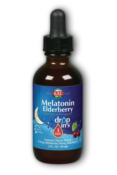 Melatonin Elderberry | Kal | 0.3 milligrams Melatonin | 50 milligrams Elderberry | Drop Ins | 1 Daily | Cherry Flavor | Dietary Supplement | 2 fluid ounces Liquid | VitaminLife