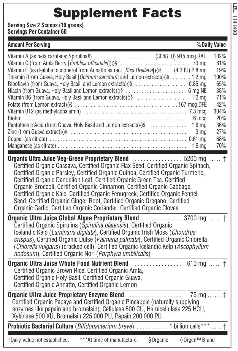 Nature&#39;s Plus Ultra Juice Green Drink Organic 60 Day 1.32 lb Powder