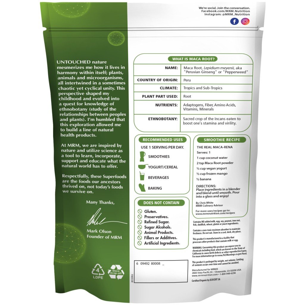 MRM (Metabolic Response Modifiers) Super Foods - Raw Organic Maca Root 8.5 oz Powder