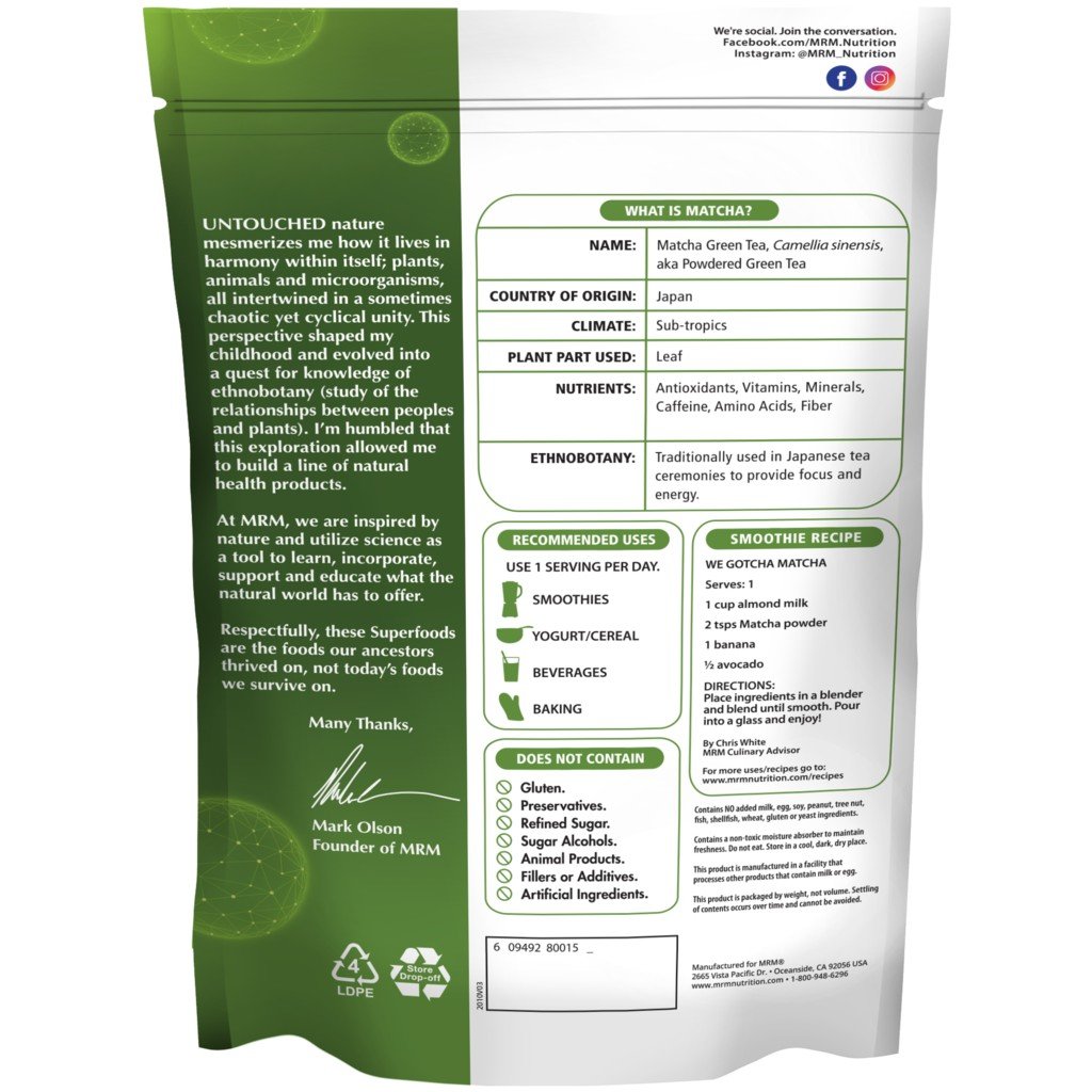 MRM (Metabolic Response Modifiers) Super Foods - Raw Matcha Green Tea 6 oz Powder