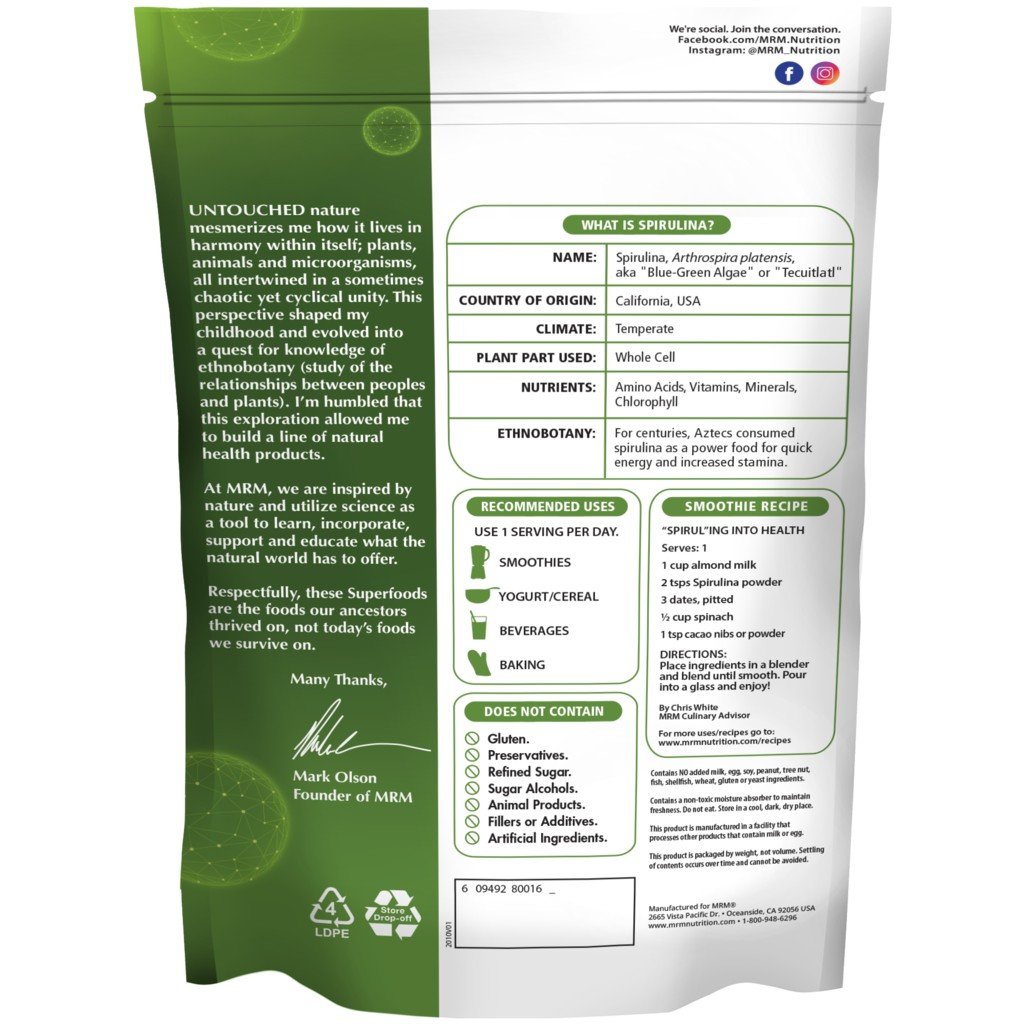 MRM (Metabolic Response Modifiers) Super Foods - Raw Spirulina Powder 8.5 oz Powder