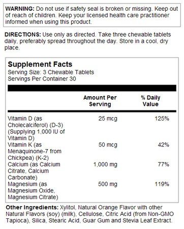 Solaray Cal-Mag Citrate Plus D-3 &amp; K-2 90 Chewable