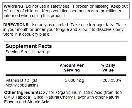 Solaray Methyl B-12 5000 mcg Cherry 60 Lozenge