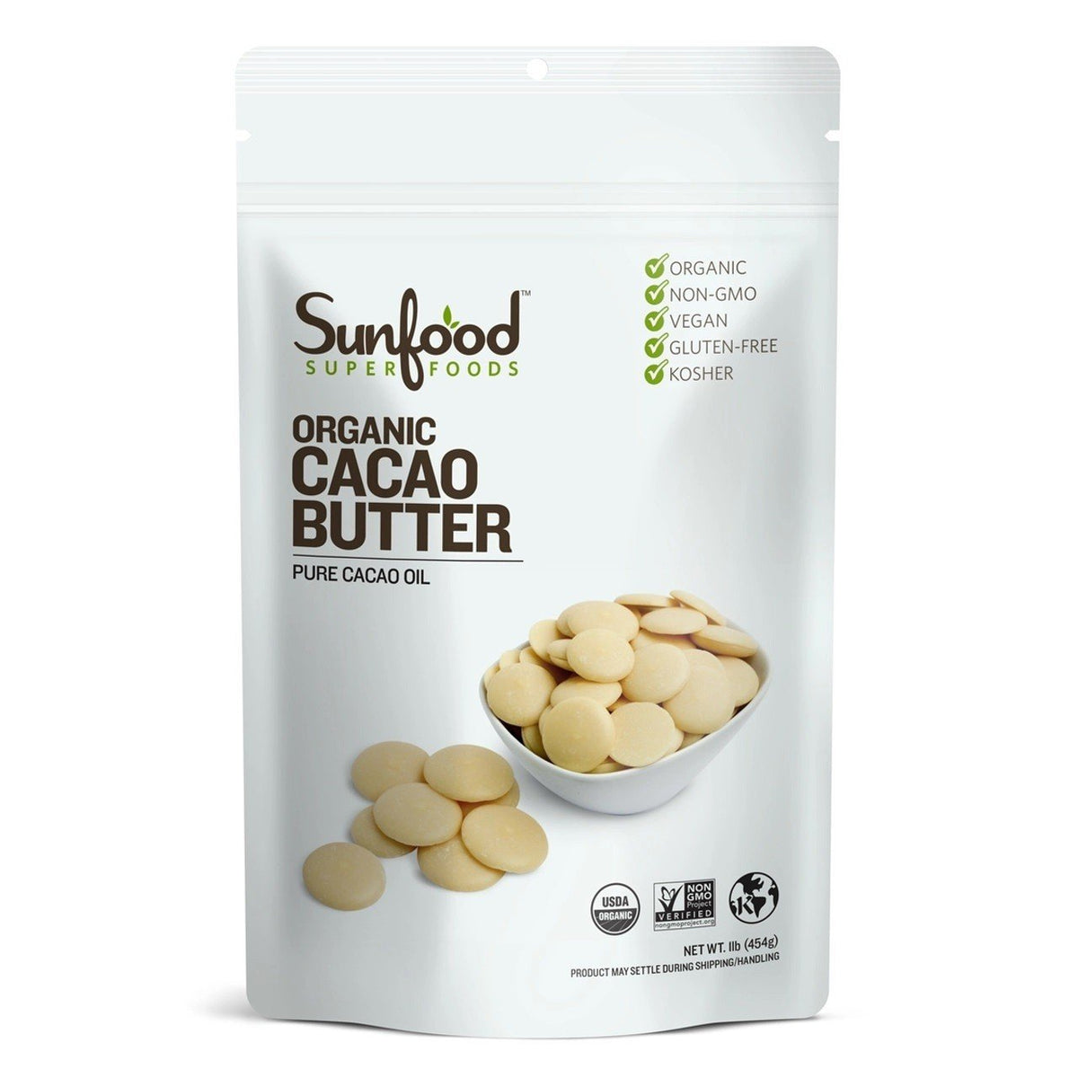 Sunfood Organic Golden Cacao Butter 1 lb Bulk