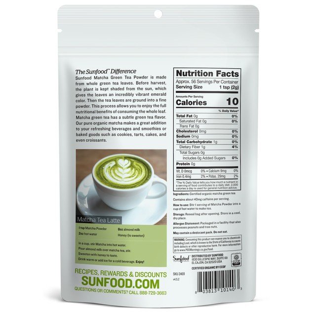 Sunfood Matcha Green Tea Powder 4 oz Powder