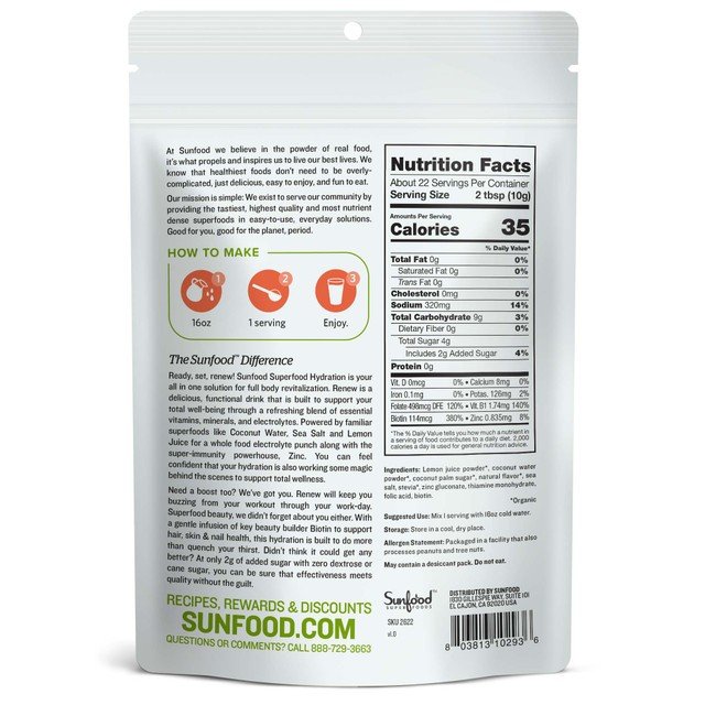 Sunfood Superfood Hydration, Renew 8 oz Powder