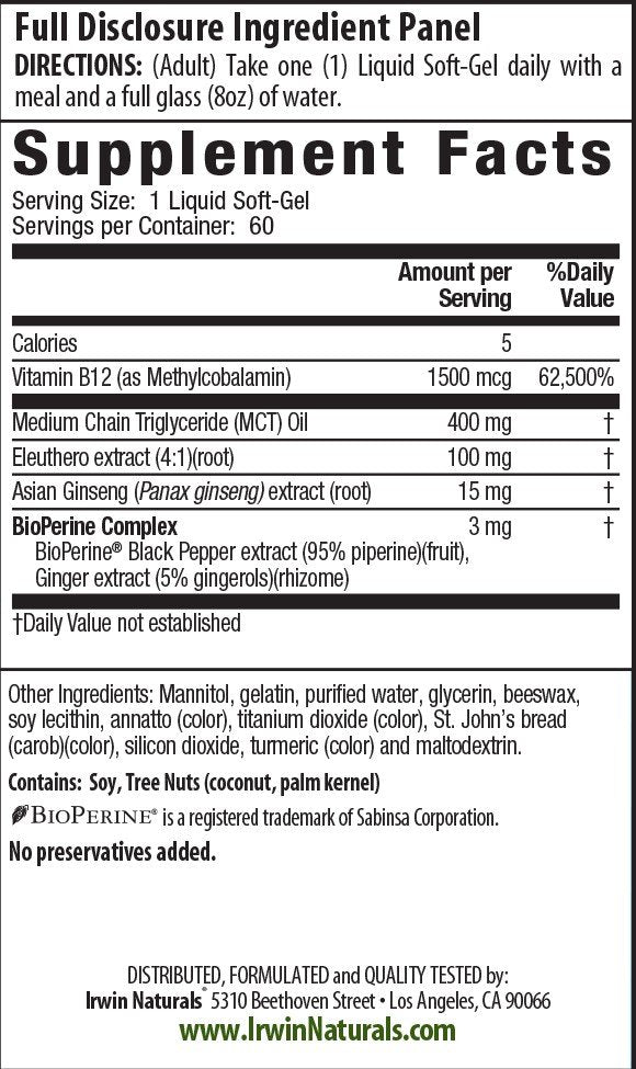 Irwin Naturals One-Per-Day-Mega B-12 60 Softgel