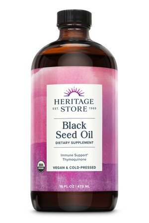 Black Seed Oil | Heritage Store | Black Seed Oil | Thymoquinone | Immune Support | Vegan | USDA Organic | Cold Pressed | 16 ounce Liquid | 473 milliliters | VitaminLife