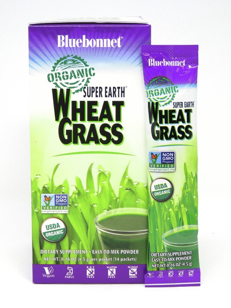 Bluebonnet Super Earth Organic Wheatgrass 14 packets Box