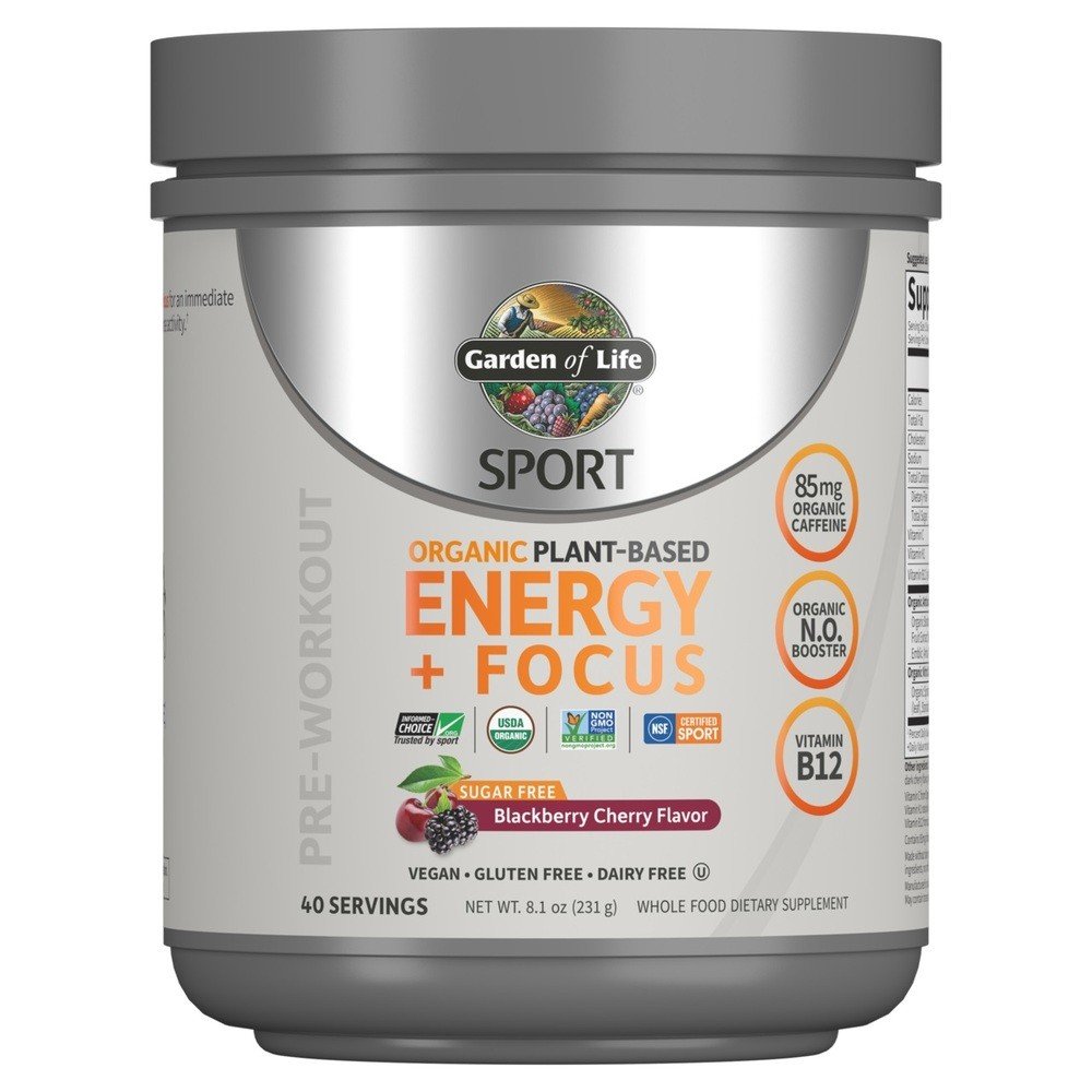 Garden of Life Sport Organic Plant-Based Energy+Focus Sugar Free Blackberry Cherry 231 grams Powder