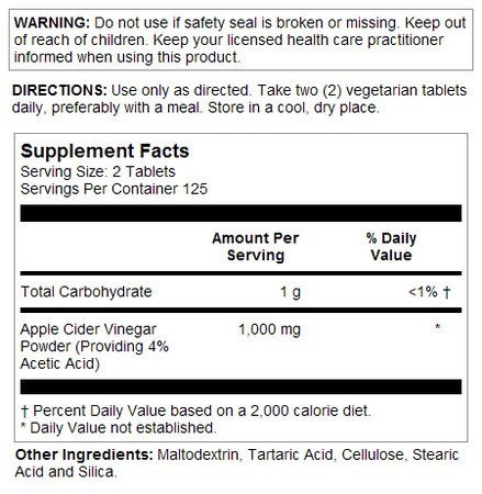 Natures Life Apple Cider Vinegar 1,000 mg 250 Tablet
